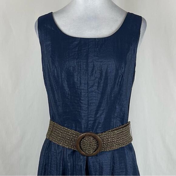 Tiana B. Metallic Navy Cottage Coastal Grandma Belted Dress NWT Size 14 - Picture 3 of 13